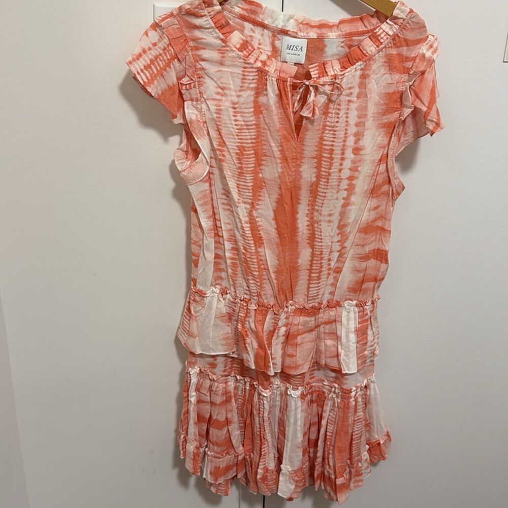MISA Los Angeles Woman’s Hand Dyed Lilian Dress in Coral Tie Dye. Size Medium.